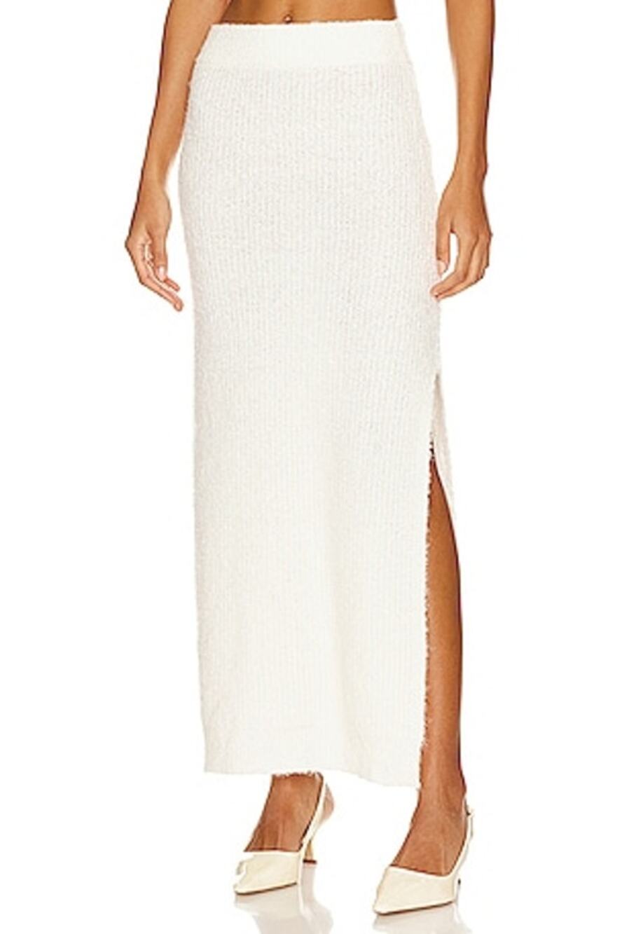 House of Harlow 1960 Eyelash Skirt Fuzzy Maxi Soft Teddy Ivory Slit NWOT S Cozy
